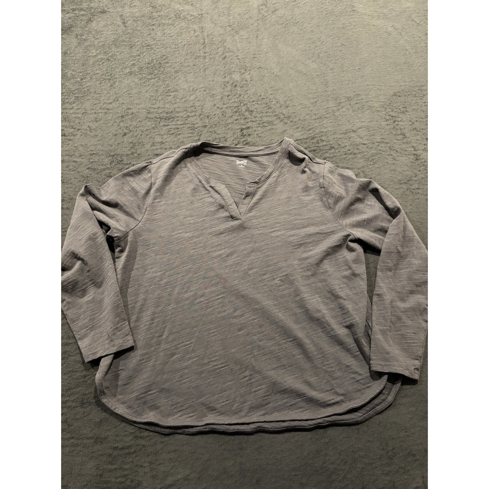 Duluth Trading Co. Long Sleeve Tunic Top Size XL Gray V-Neck 100% Cotton
